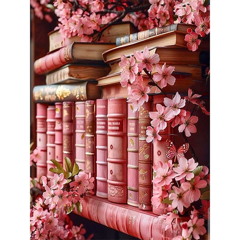 Diamond Painting-Bibliothek der Kirschblüten