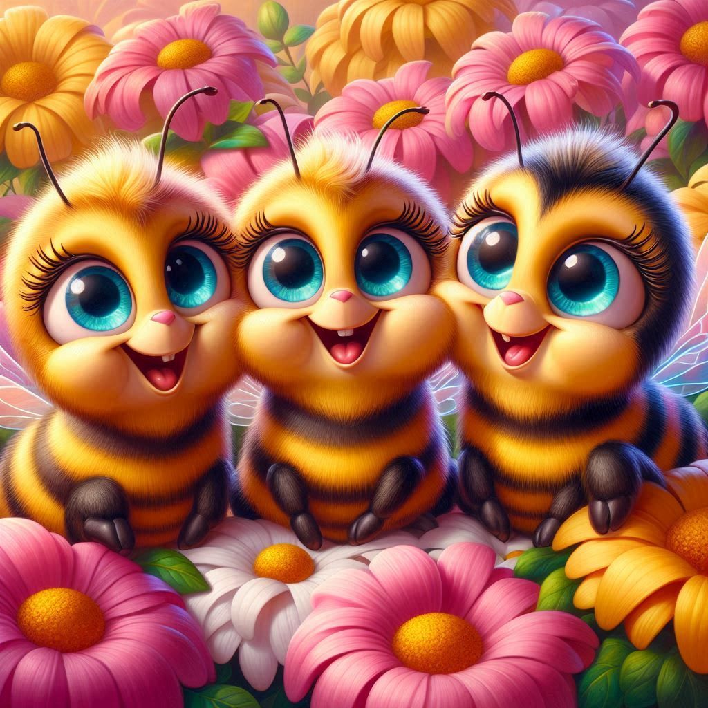 Diamond Painting - Bienen, die auf einer Blume sitzen und lächeln - diamondspainting