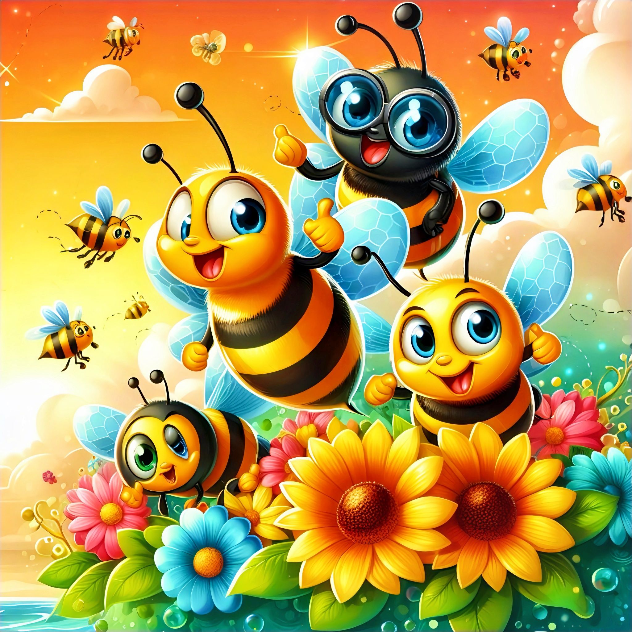 Diamond Painting - Bienen, die den Daumen hoch zeigen - diamondspainting