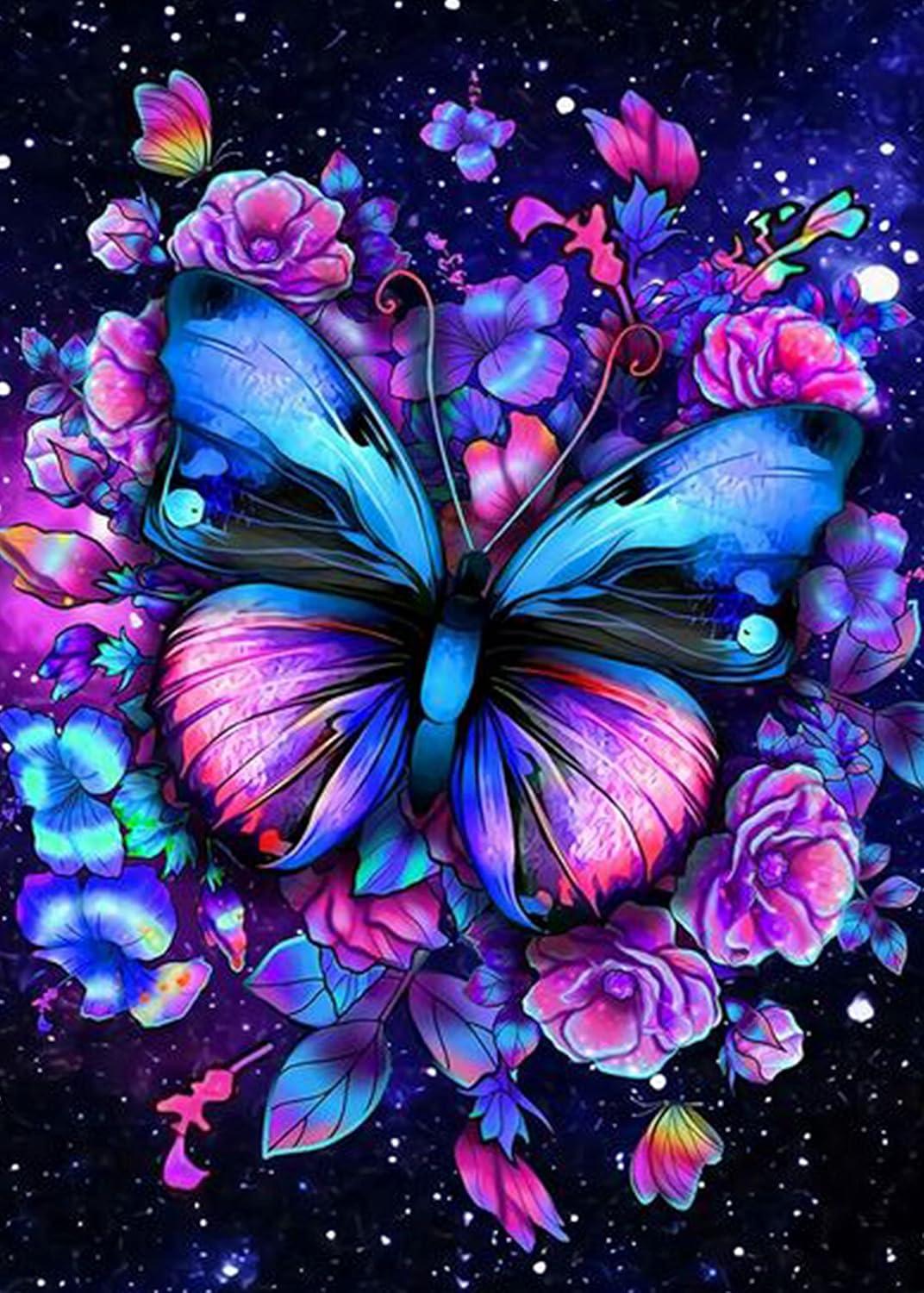 Diamond Painting - Blau - rosa Schmetterling - diamondspainting