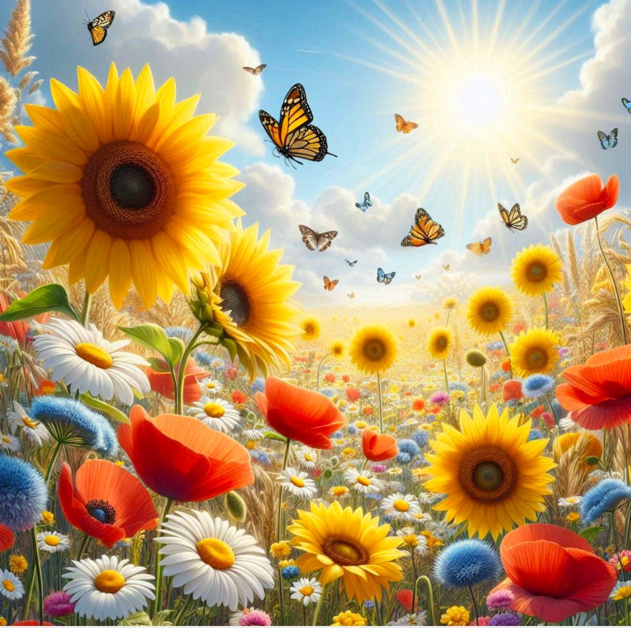 Diamond Painting-Blühende Felder im Sonnenlicht - Jetzt bei diamondspainting kaufen