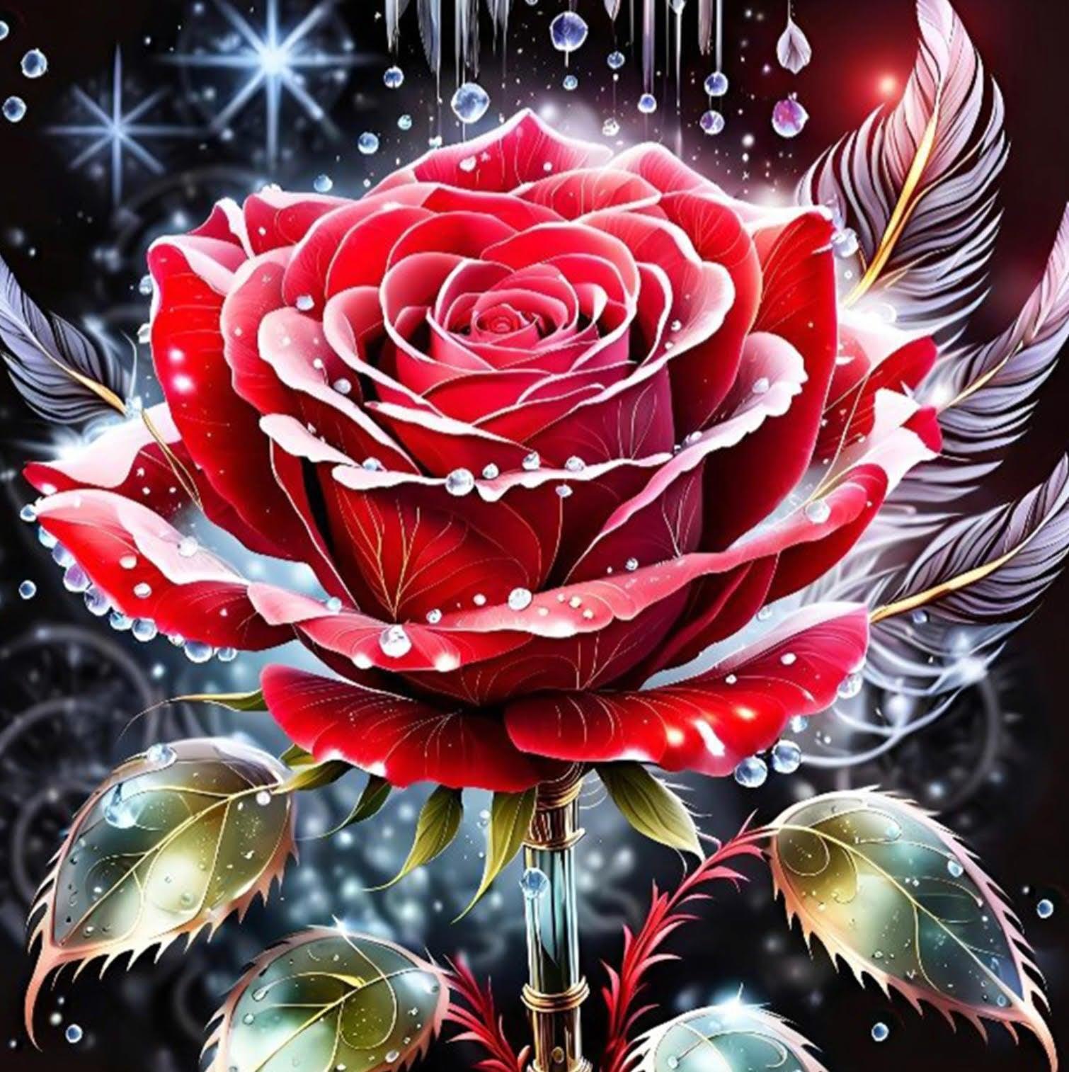 Diamond Painting - Blühende rote Rose - diamondspainting