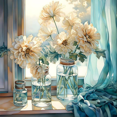 Diamond Painting-Chrysanthemen am Fenster - Jetzt bei diamondspainting kaufen