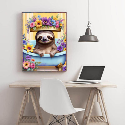 Diamond Painting-Blumenbad mit Faultier