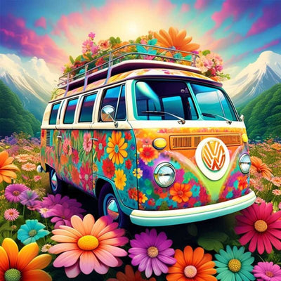 Diamond Painting-Blumenbus