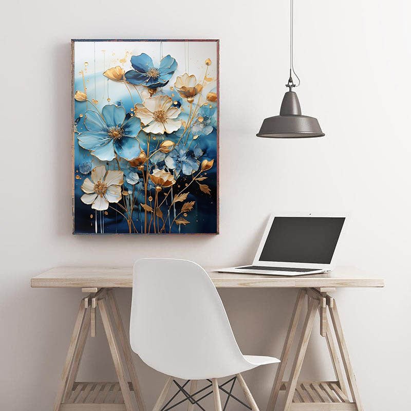 Diamond Painting-Blumenkunst in Blau und Gold