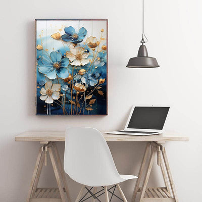 Diamond Painting-Blumenkunst in Blau und Gold