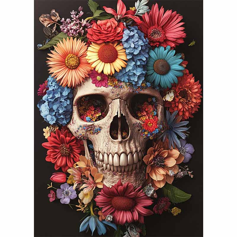 Diamond Painting-Blumenschädel