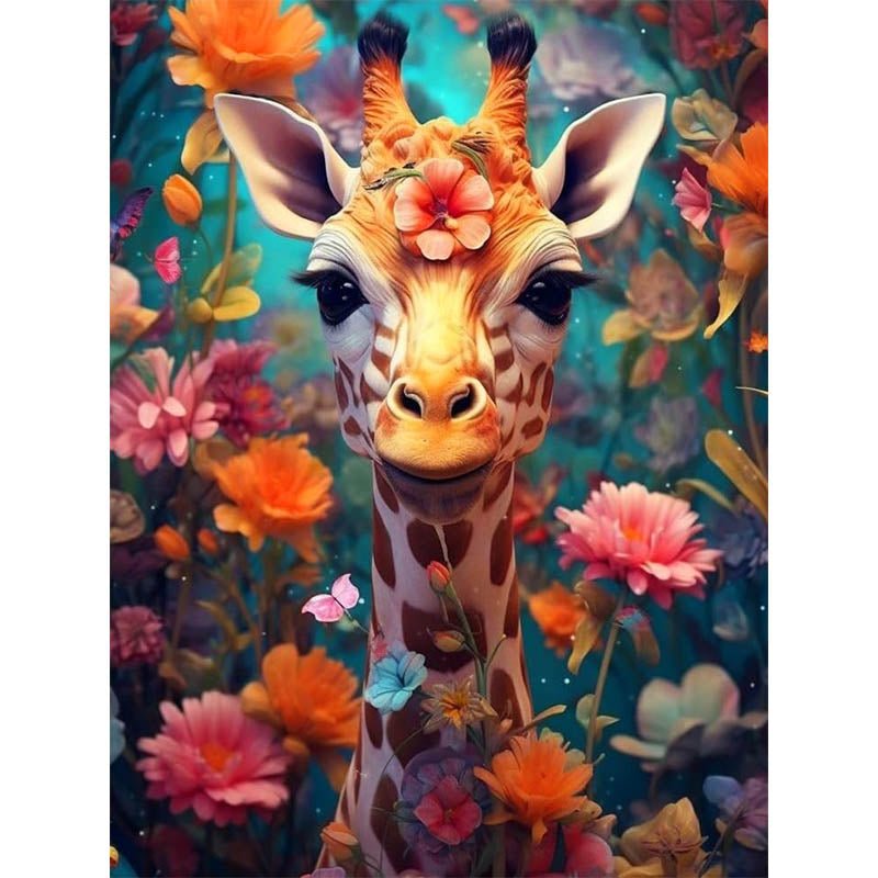 Diamond Painting-Blumige Giraffe