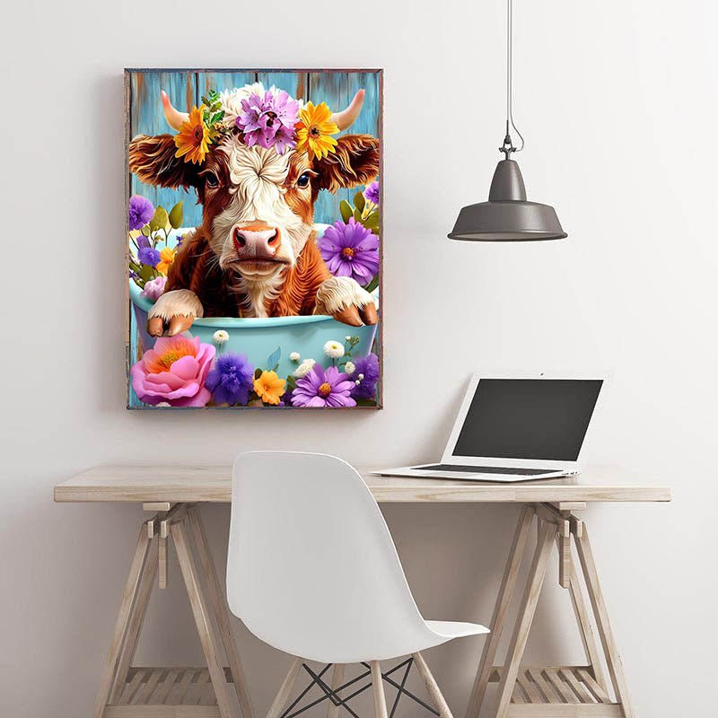 Diamond Painting-Blumige Kuh im Garten
