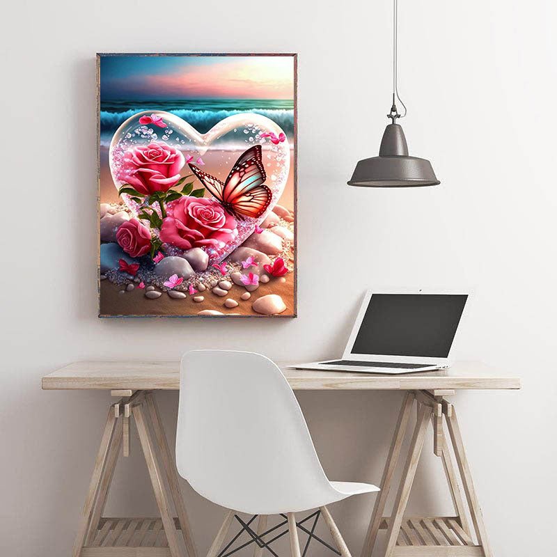 Diamond Painting-Blütenherz am Strand