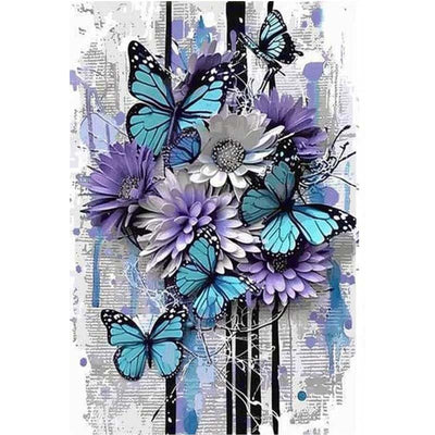 Diamond Painting-Blütenzauber mit blauen Schmetterlingen
