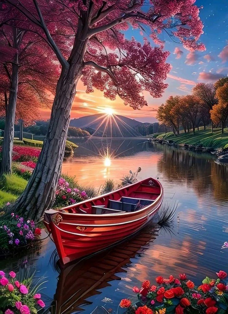 Diamond Painting - Boot auf dem See bei Sonnenuntergang - diamondspainting