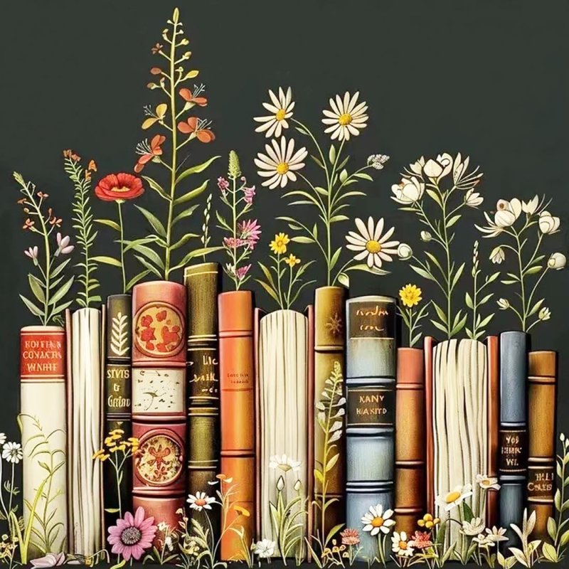 Diamond Painting-Bücher und Natur vereint