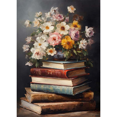 Diamond Painting-Bücherstapel mit Blumen