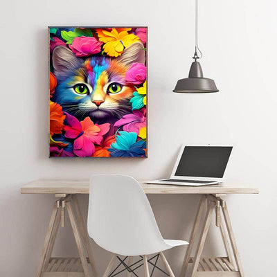 Diamond Painting-Bunte Blumenkatze