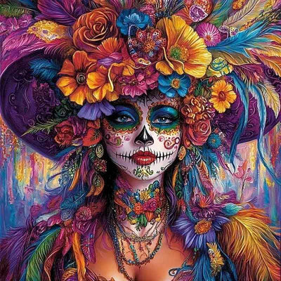 Diamond Painting-Bunte Catrina mit Blumenkrone