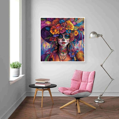 Diamond Painting-Bunte Catrina mit Blumenkrone