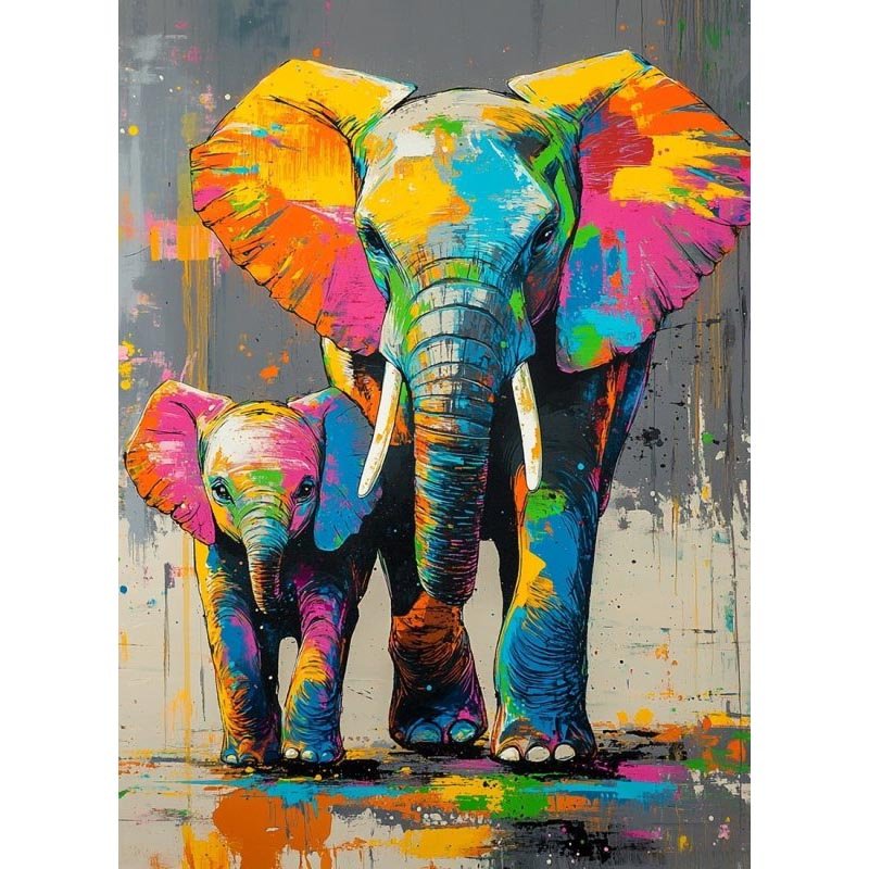 Diamond Painting-Bunte Elefantenliebe