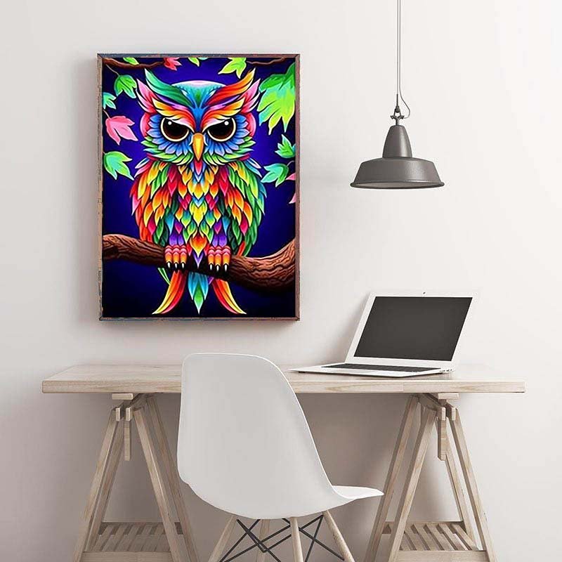 Diamond Painting-Bunte Eule auf dem Ast