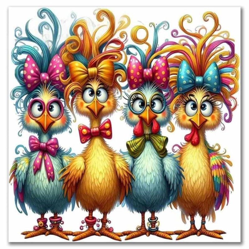 Diamond Painting-Bunte Hühnerfreunde