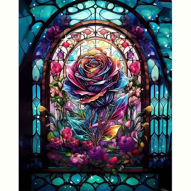 Diamond Painting-Bunte Rosen im Glasfenster