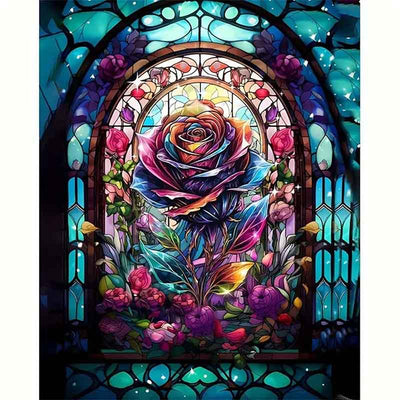Diamond Painting-Bunte Rosen im Glasfenster