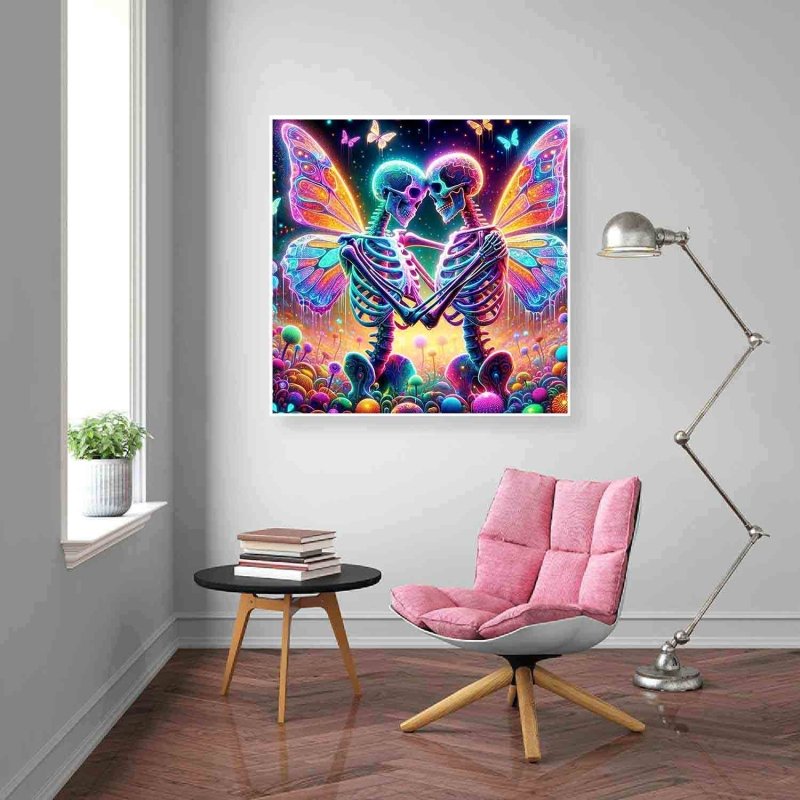 Diamond Painting-Bunte Skelette im Lichtermeer
