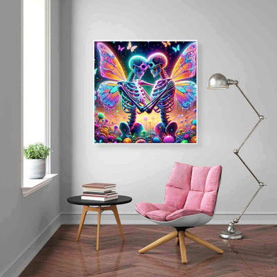Diamond Painting-Bunte Skelette im Lichtermeer