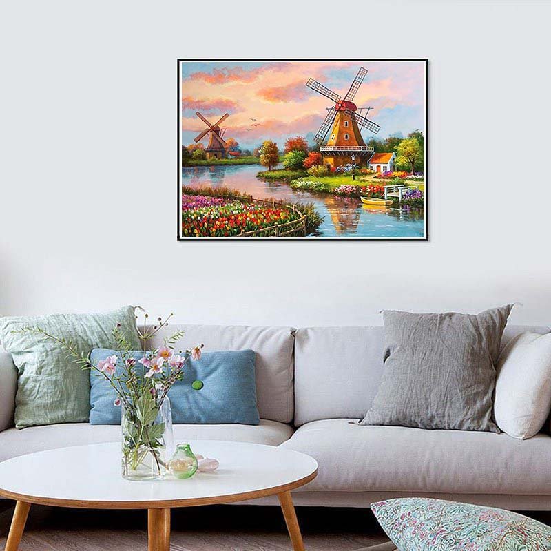 Diamond Painting-Bunte Tulpen und Windmühlen