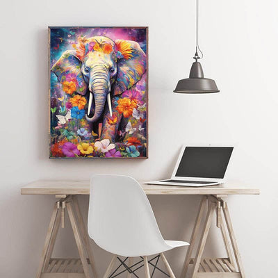 Diamond Painting-Bunter Elefant im Blumenmeer