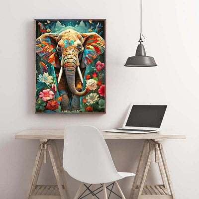Diamond Painting-Bunter Elefant im Blumenmeer