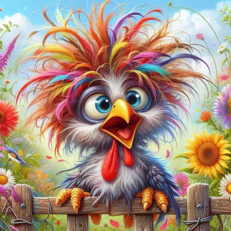 Diamond Painting-Bunter Spaßvogel im Blumenfeld