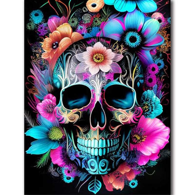 Diamond Painting-Bunter Totenkopf mit Blumen