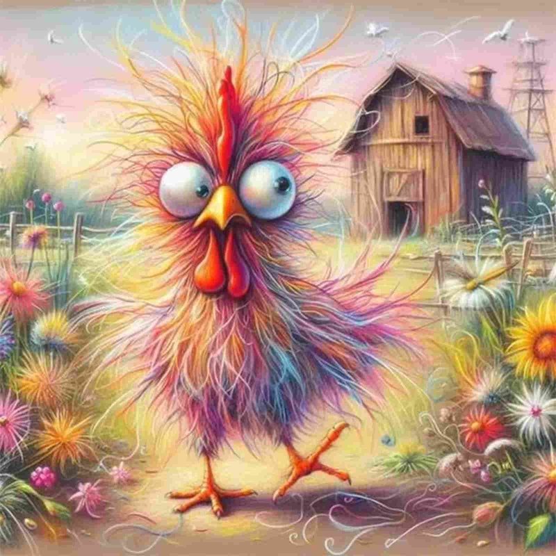 Diamond Painting-Buntes Chaos-Huhn im Garte