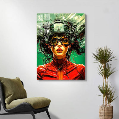 Diamond Painting-Cyberheldin in leuchtendem Rot