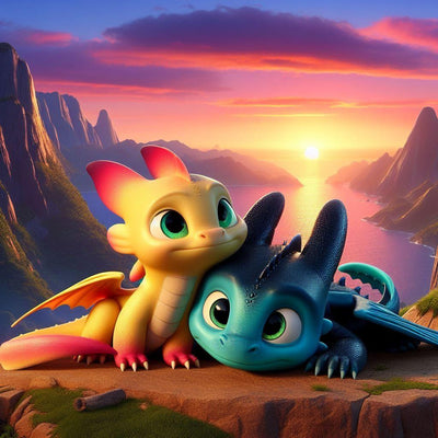 Diamond Painting-Das sich anlehnende Drachenpaar - Jetzt bei diamondspainting kaufen