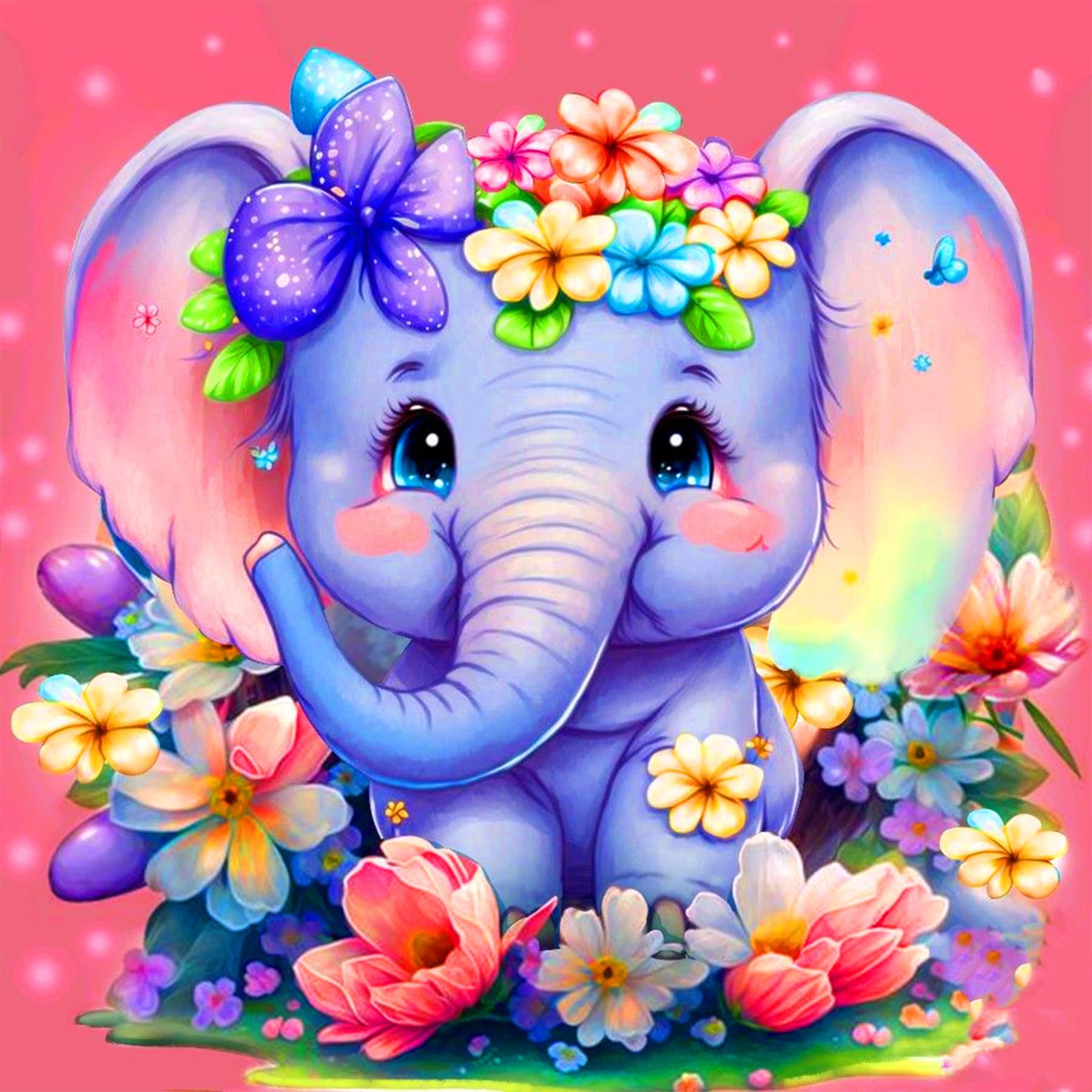 Diamond Painting - Der kleine Elefant und die Blume - diamondspainting