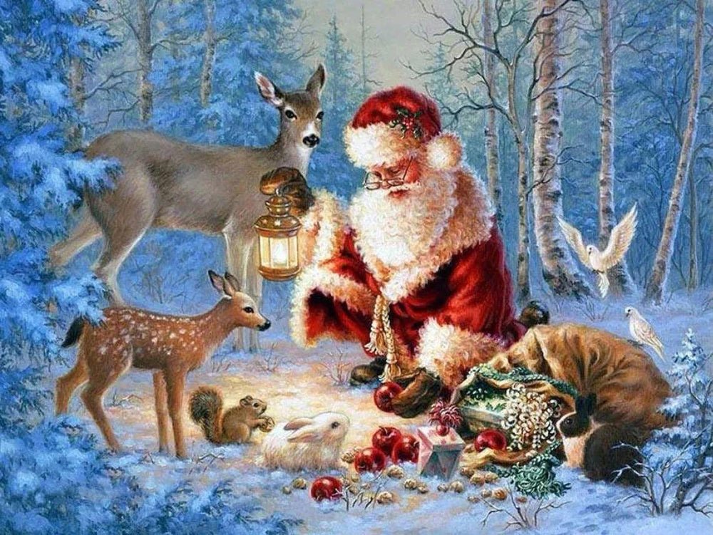 Diamond Painting - Der Weihnachtsmann und die Tiere - diamondspainting