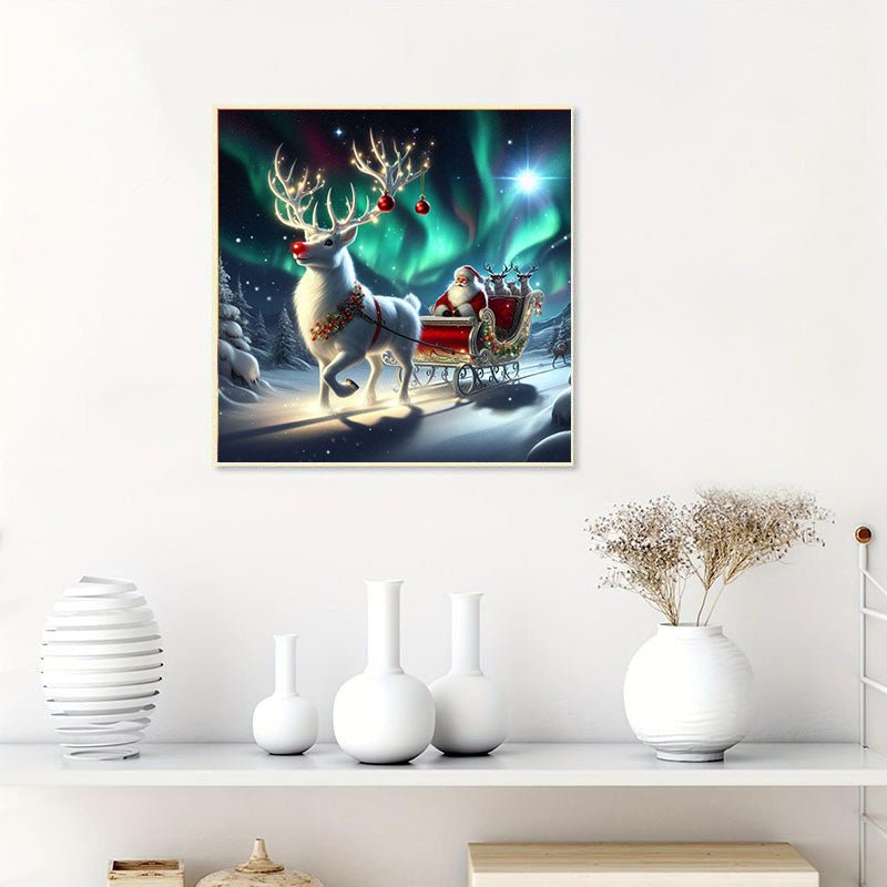 Diamond Painting-Der Weihnachtsmann unter dem Polarlicht