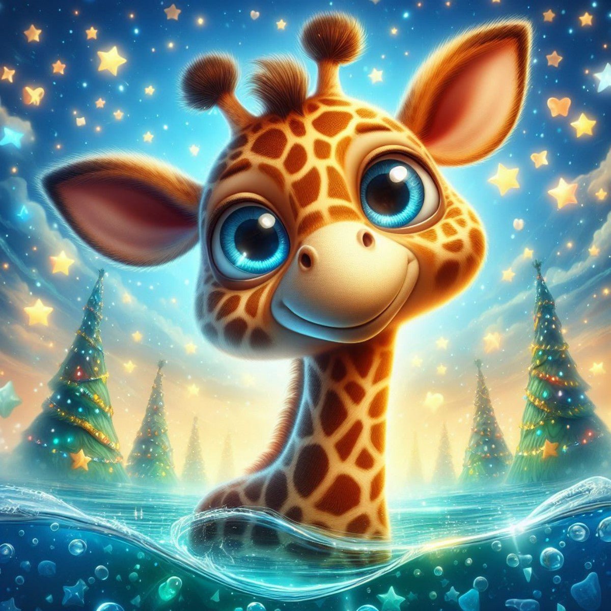 Diamond Painting - Die Giraffe im Wasser - diamondspainting