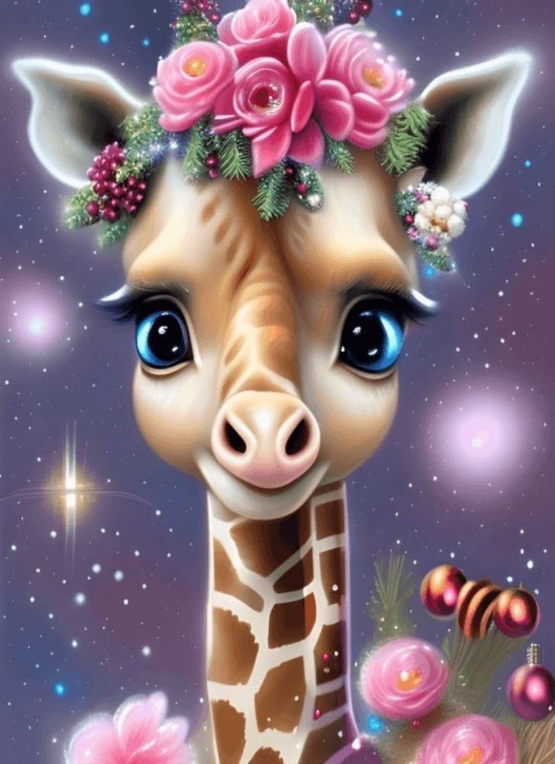 Diamond Painting - Die Giraffe mit einem Blumenkranz auf dem Kopf - diamondspainting