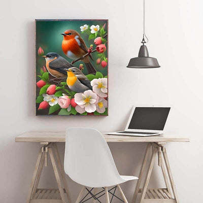 Diamond Painting-Drei Vögel auf Blütenzweigen