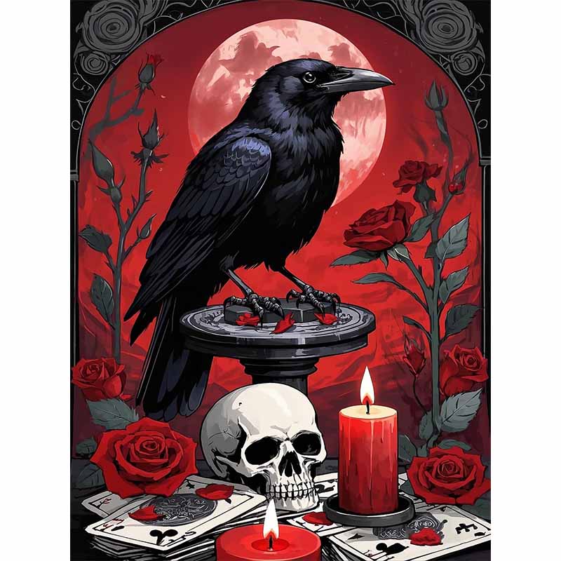 Diamond Painting-Dunkler Rabe und Rosen