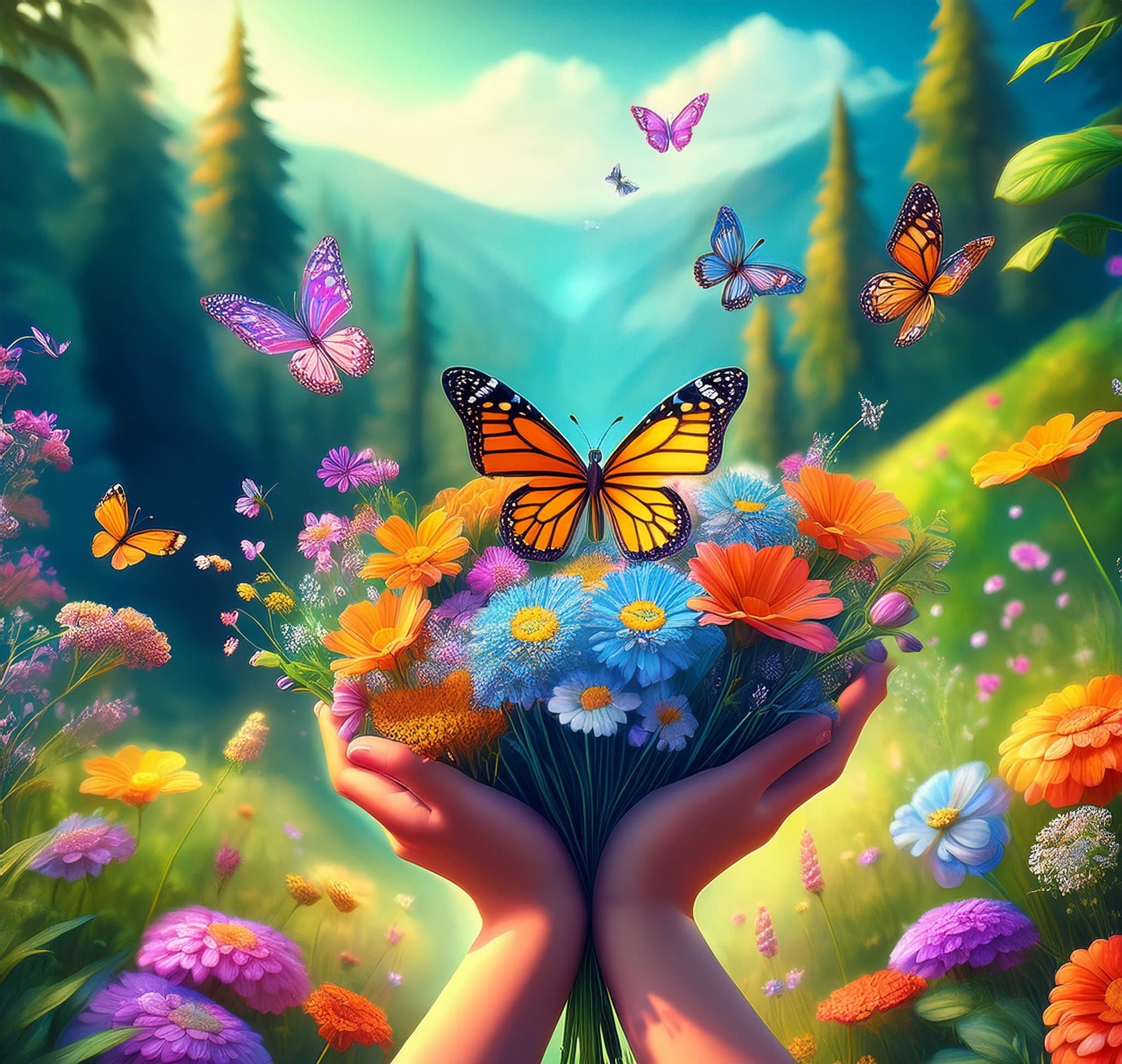 Diamond Painting-Einen Blumenstrauß in den Händen halten - Jetzt bei diamondspainting kaufen