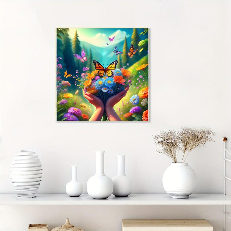 Diamond Painting-Einen Blumenstrauß in den Händen halten