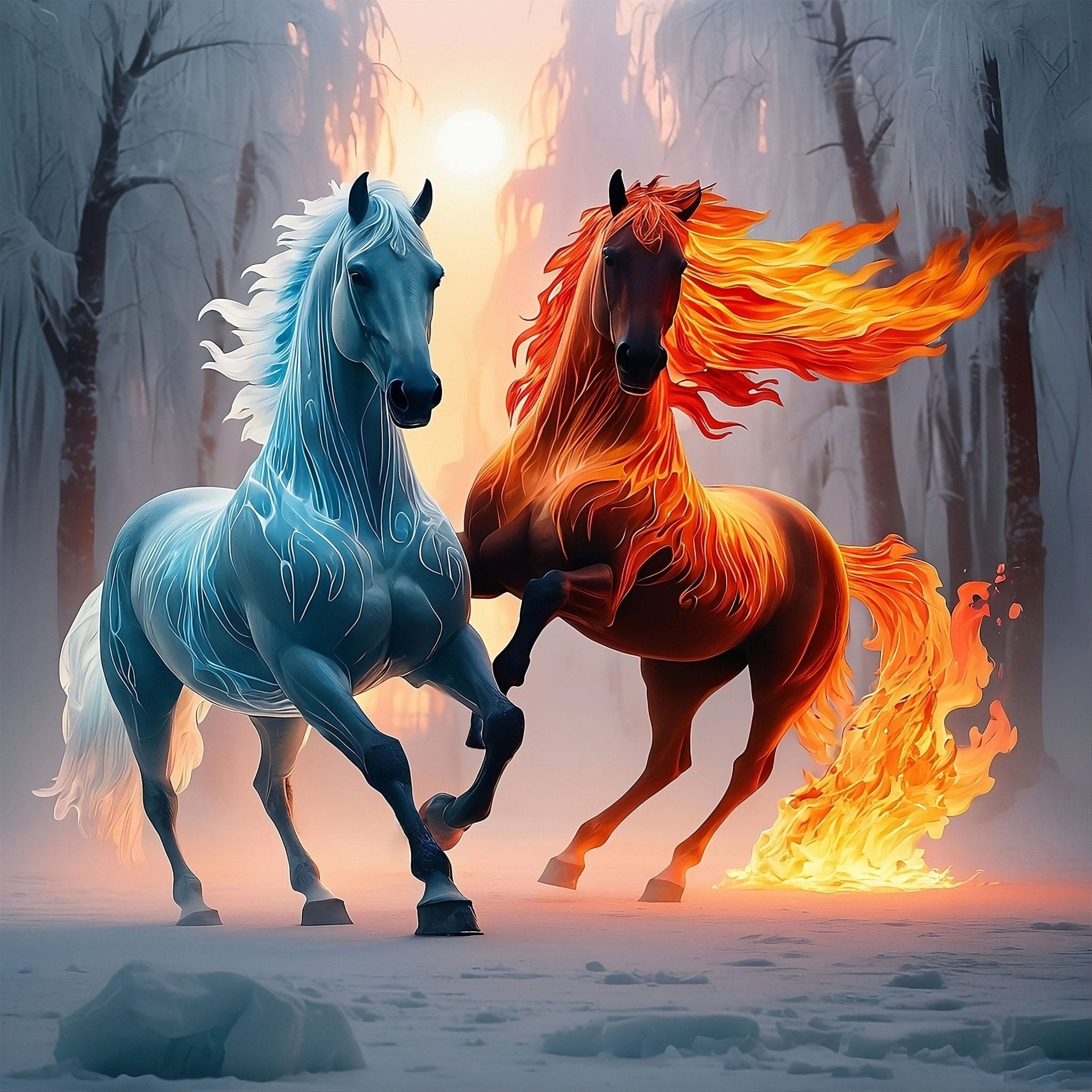 Diamond Painting - Eis - Pferd und Feuer - Pferd - diamondspainting