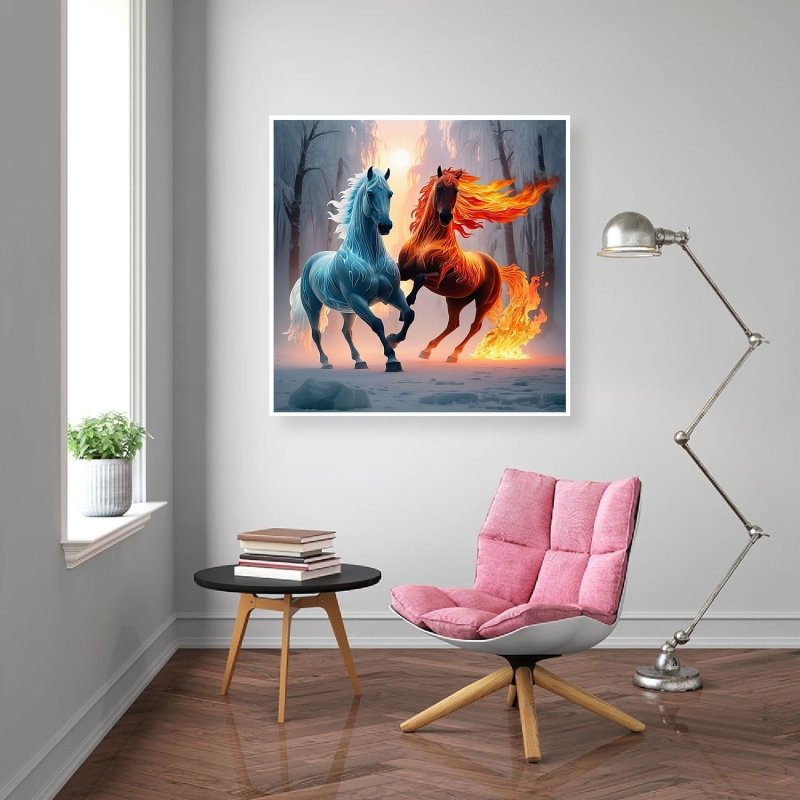 Diamond Painting-Eis-Pferd und Feuer-Pferd