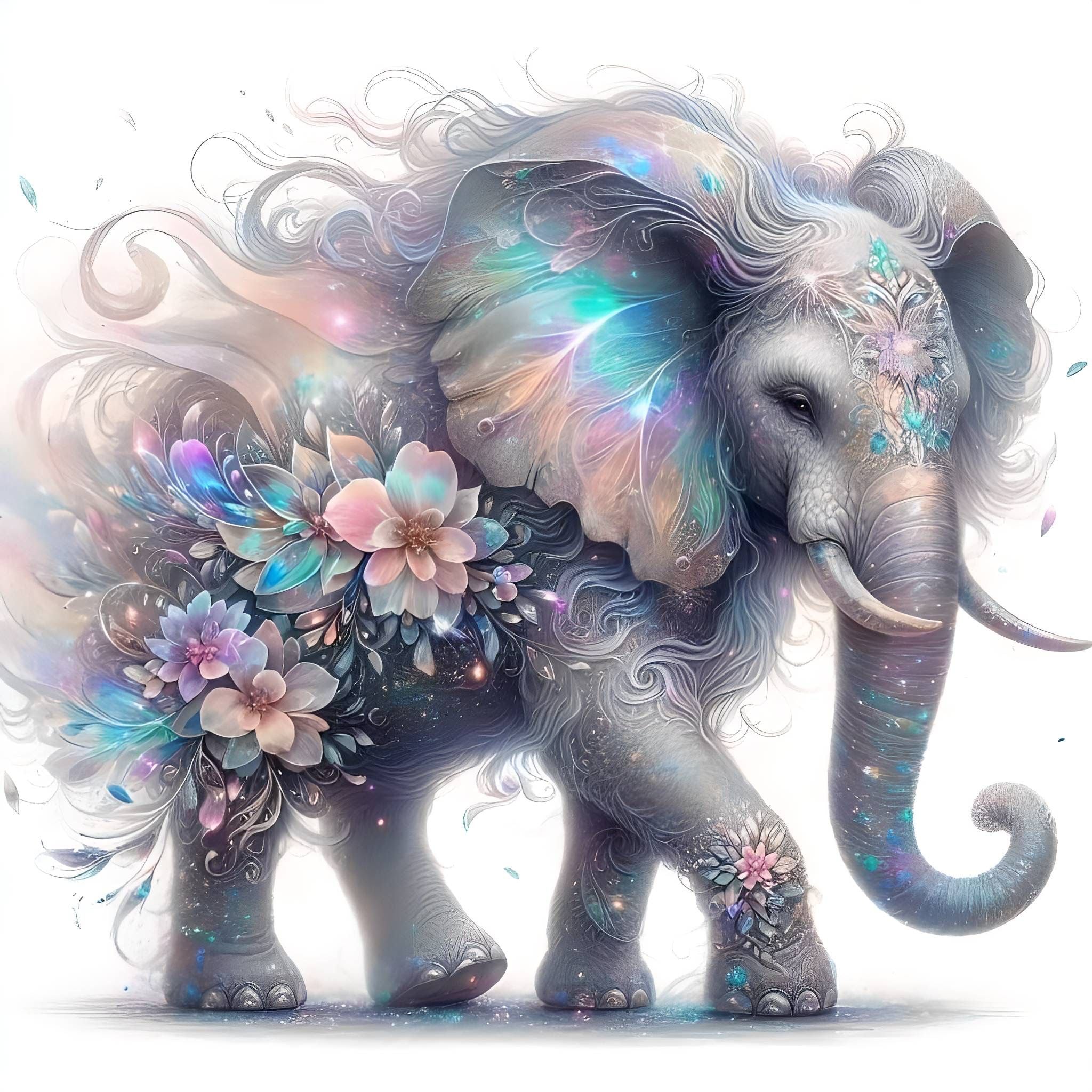 Diamond Painting - Elefant und Blumen - diamondspainting