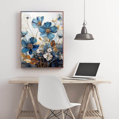 Diamond Painting-Elegante Blaublumen mit Gold